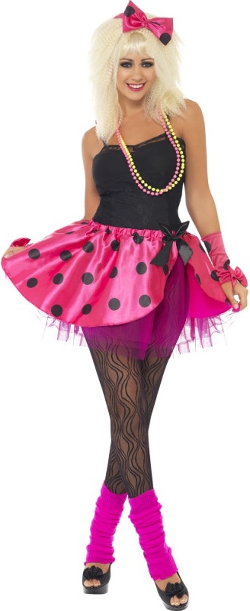 Roze met zwarte stippen Tutu  en hoofdband met strik 90s 80s Pop | maat L (44/46)